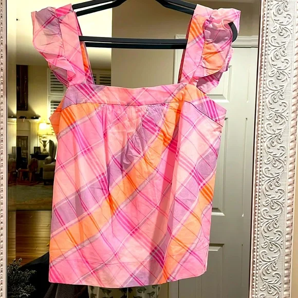 NWTS Lilly Pulitzer Reyna Top Size L Pink Isle Madras Plaid - Picture 3 of 7